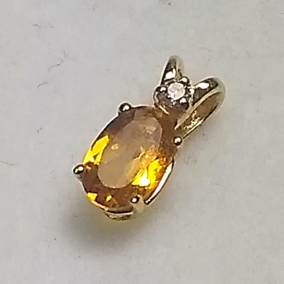 Mini 14KT Gold Oval Citrine & Diamond Vntg Charm / Pendant Clyde Duneier - Picture 2 of 5